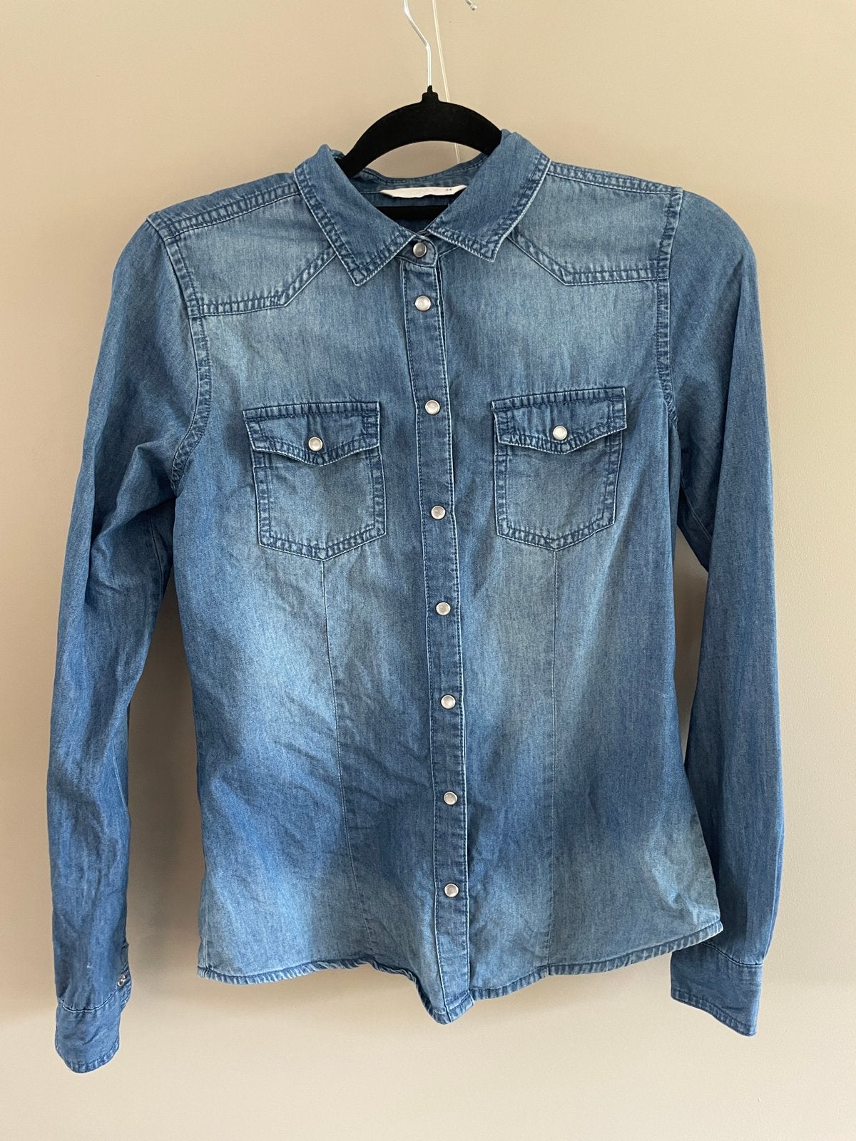 Spijkerlook blouse 34, Ophalen, Zo goed als nieuw, Maat 34 (XS) of kleiner, Blauw