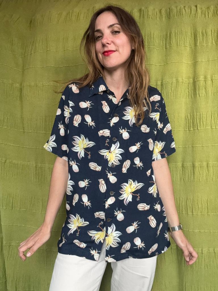 hawaii print blouse / overhemd / donkerblauw, Hgv, Blauw, Hgv, Ophalen of Verzenden