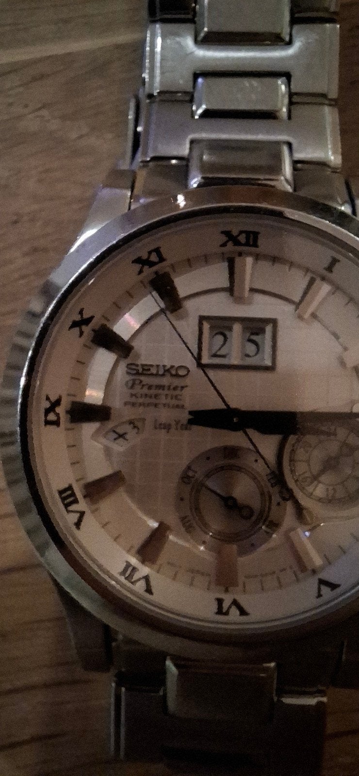 Seiko Premier Kinetic Perpetual, Gebruikt, Staal, Polshorloge, Ophalen of Verzenden