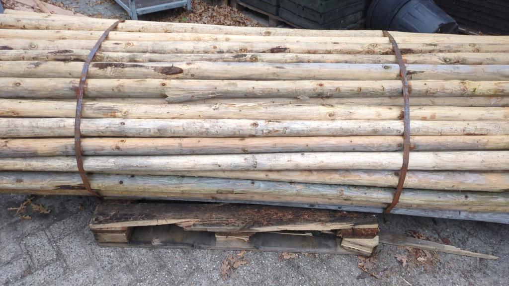 Vuren Boompalen Geschild/Gepunt – 250 cm – Ø 6/8 cm, Tuin en Terras, Palen, Balken en Planken, Ophalen, Nieuw, 250 cm of meer