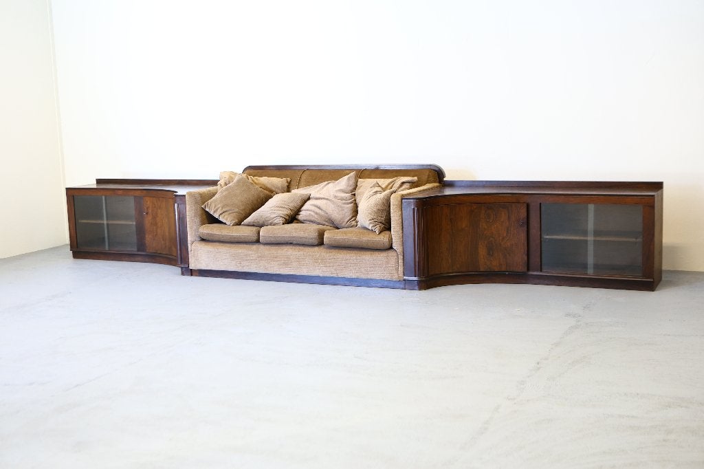 Art-deco bank met kasten aan weerszijde, jaren '20, NL, Ophalen, Gebruikt, Hout, Art deco