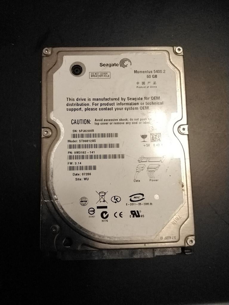 Seagate Momentus 5400.2 60GB HDD - Intern, SATA, Intern, Gebruikt, Ophalen of Verzenden, Seagate