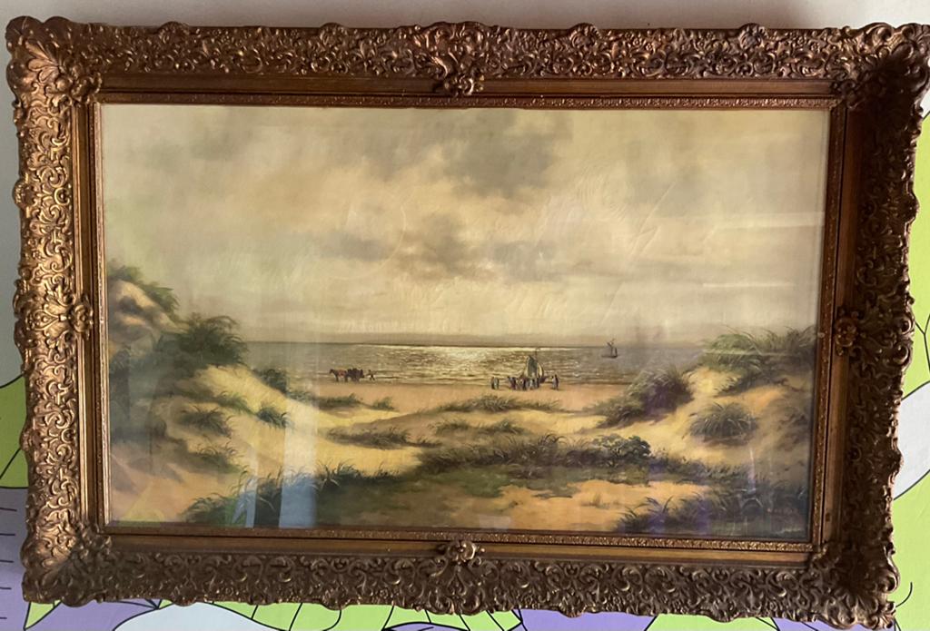 Strandgezicht olieverf op doek, Antiek en Kunst, Kunst | Schilderijen | Klassiek, Ophalen of Verzenden