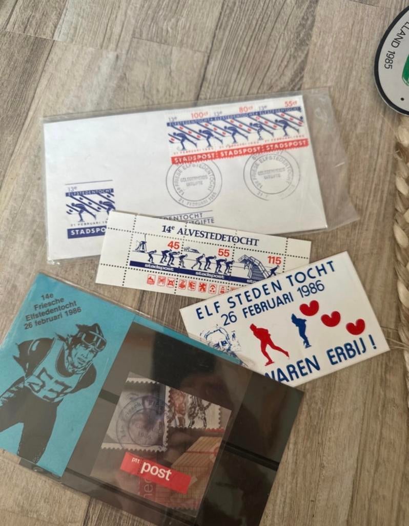 Postzegels en kaart Elfstedentocht, Postzegels en Munten, Ophalen of Verzenden, Na 1940, Gestempeld