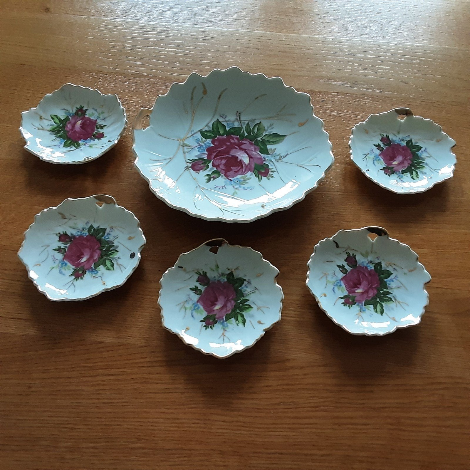 Set van 6 vintage serveerschaaltjes met rozenmotief, Ophalen of Verzenden