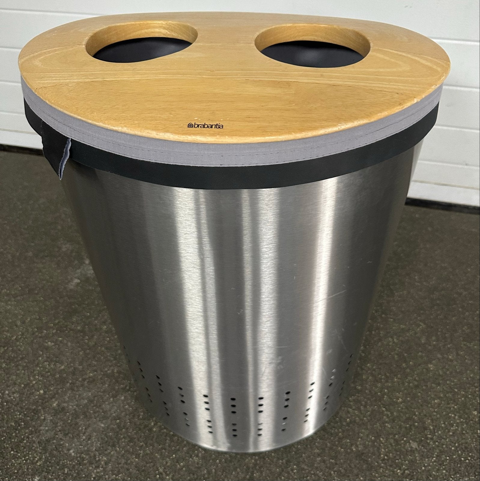 Brabantia dubbele wasmand met houten deksel, Ophalen, Gebruikt, Zilver, Metaal