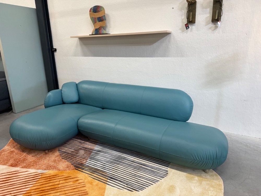 Als nieuw Leolux Pulla Hoekbank Senso Blauw leer Bank 315, Huis en Inrichting, Banken | Bankstellen, Leolux, Info@leolux.nl, Hoekbank