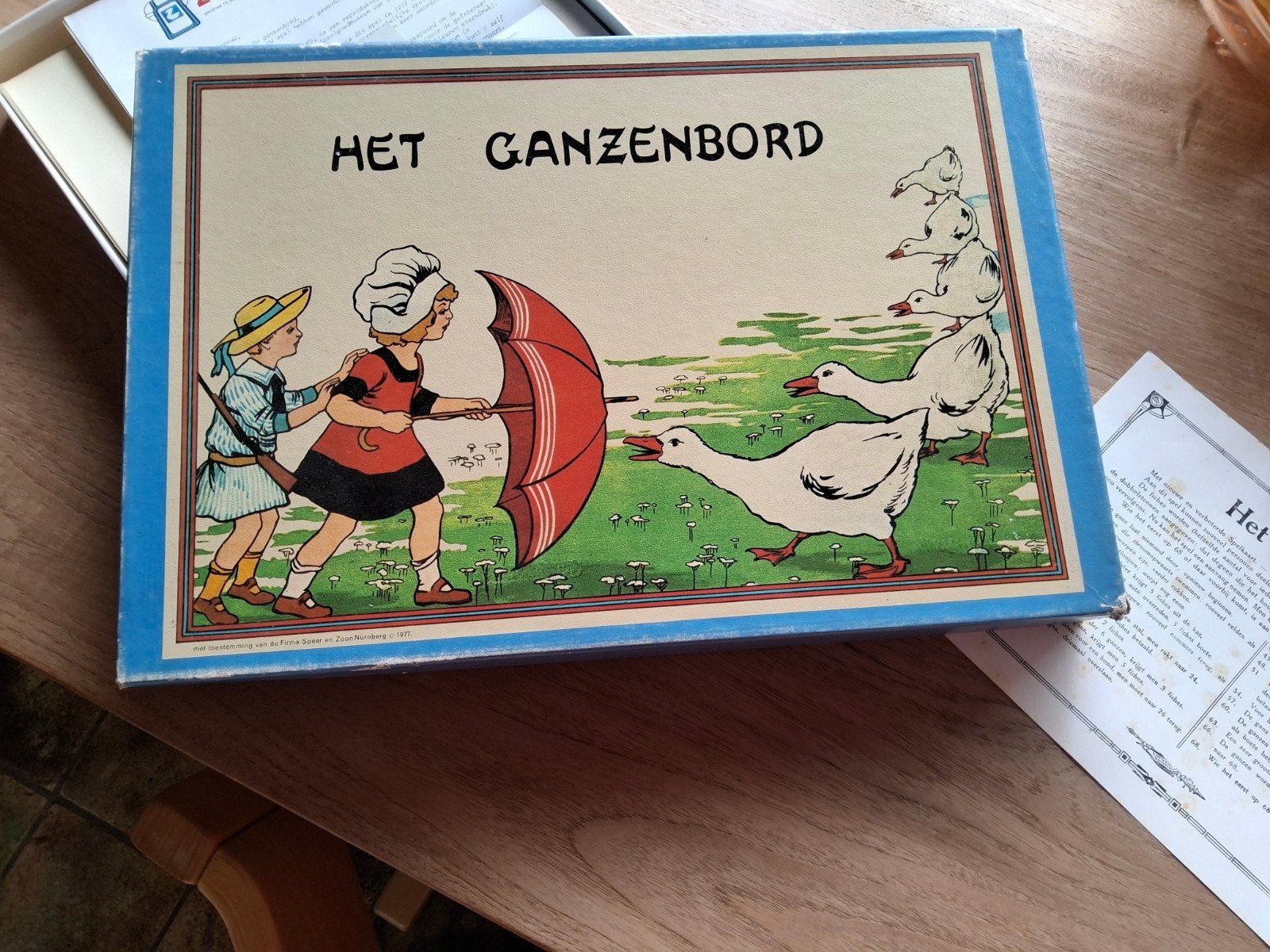 Oud Hollands Ganzenbord - Groot speelbord met originele doos, Drie of vier spelers, Ophalen of Verzenden, Gebruikt