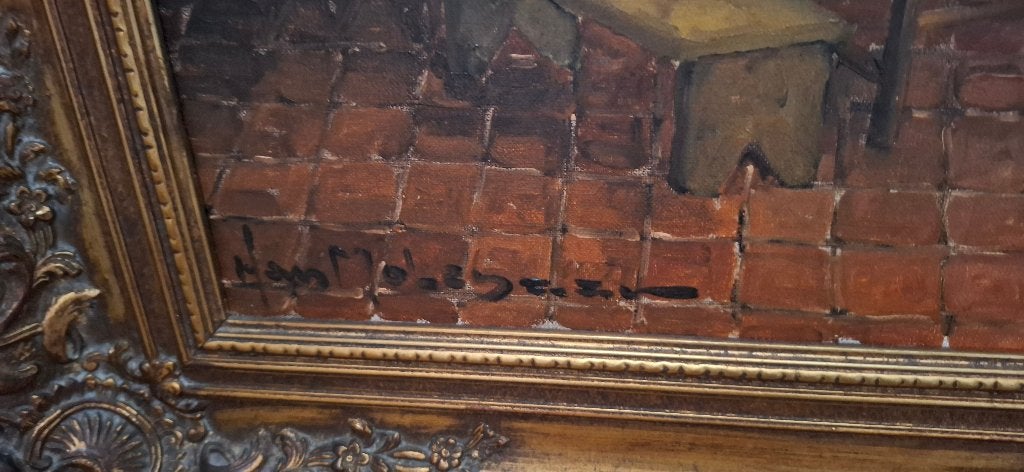Schilderij Boereninterieur Han molenaar Goudlijst, Ophalen, Doek, Bijzondere lijst, Stilleven