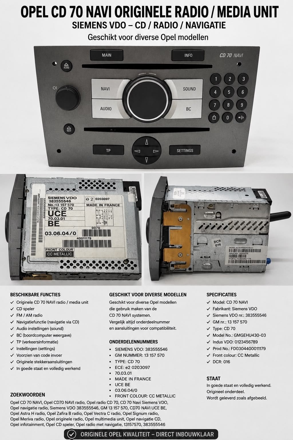 Opel CD 70 NAVI Originele Radio/Navigatie Siemens VDO, Ophalen of Verzenden, Gebruikt