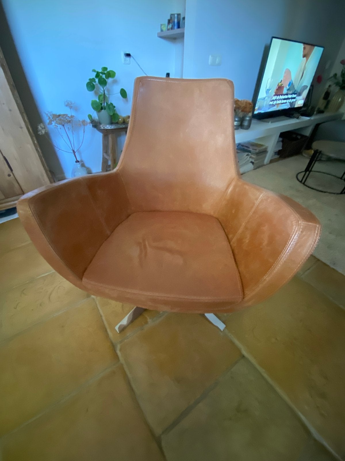 Leren fauteuil van De Factorij Unique Living, Ophalen, Bruin, Leer, Zo goed als nieuw