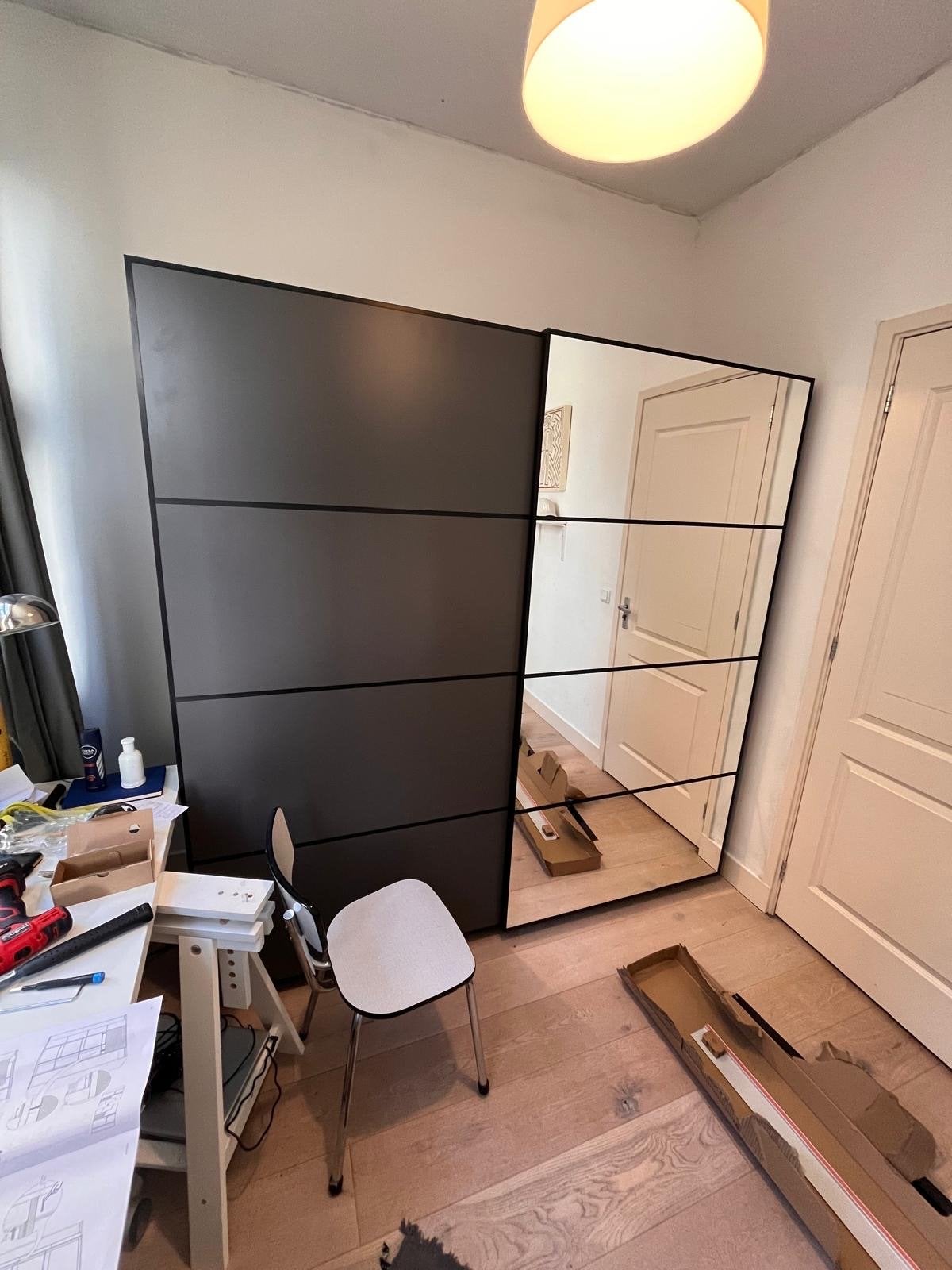 Ikea pax Garderobekast met spiegeldeur en schuifdeuren, Ophalen, Met plank(en), Gebruikt, 200 cm of meer