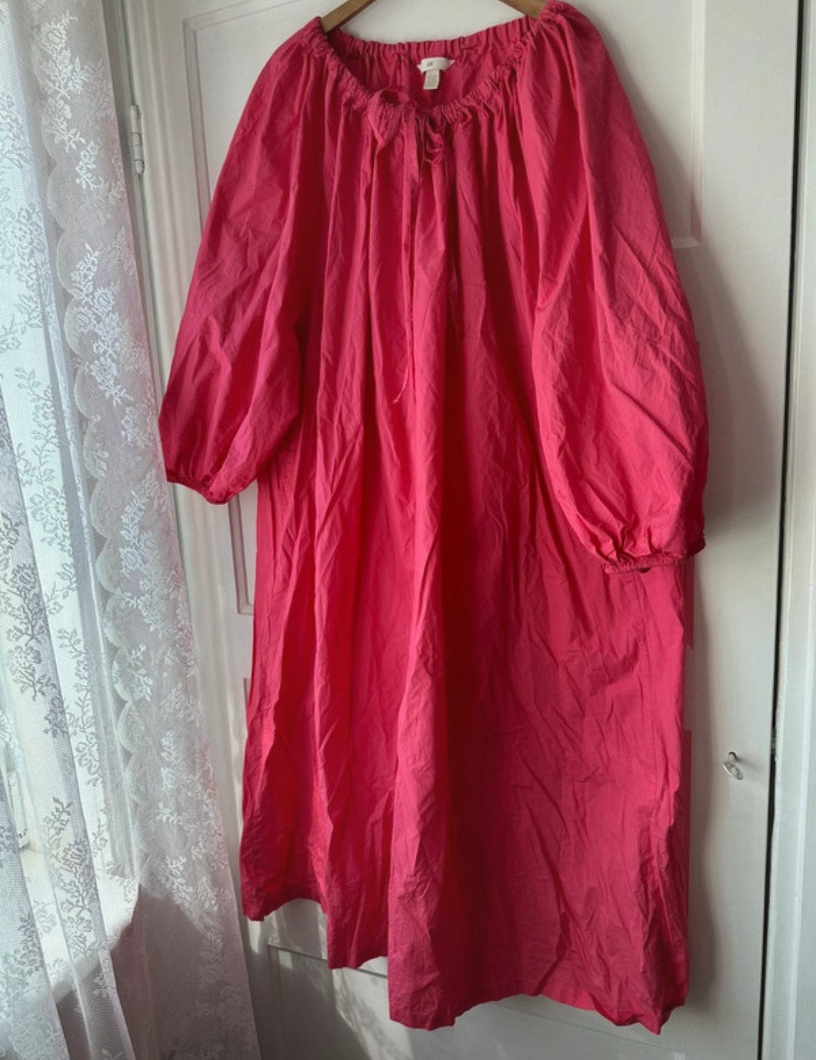 Midi lange oversized roze  zomerjurk jurk pofmouwen H&M XXXL, Maat 46/48 (XL) of groter, Ophalen of Verzenden, Zo goed als nieuw