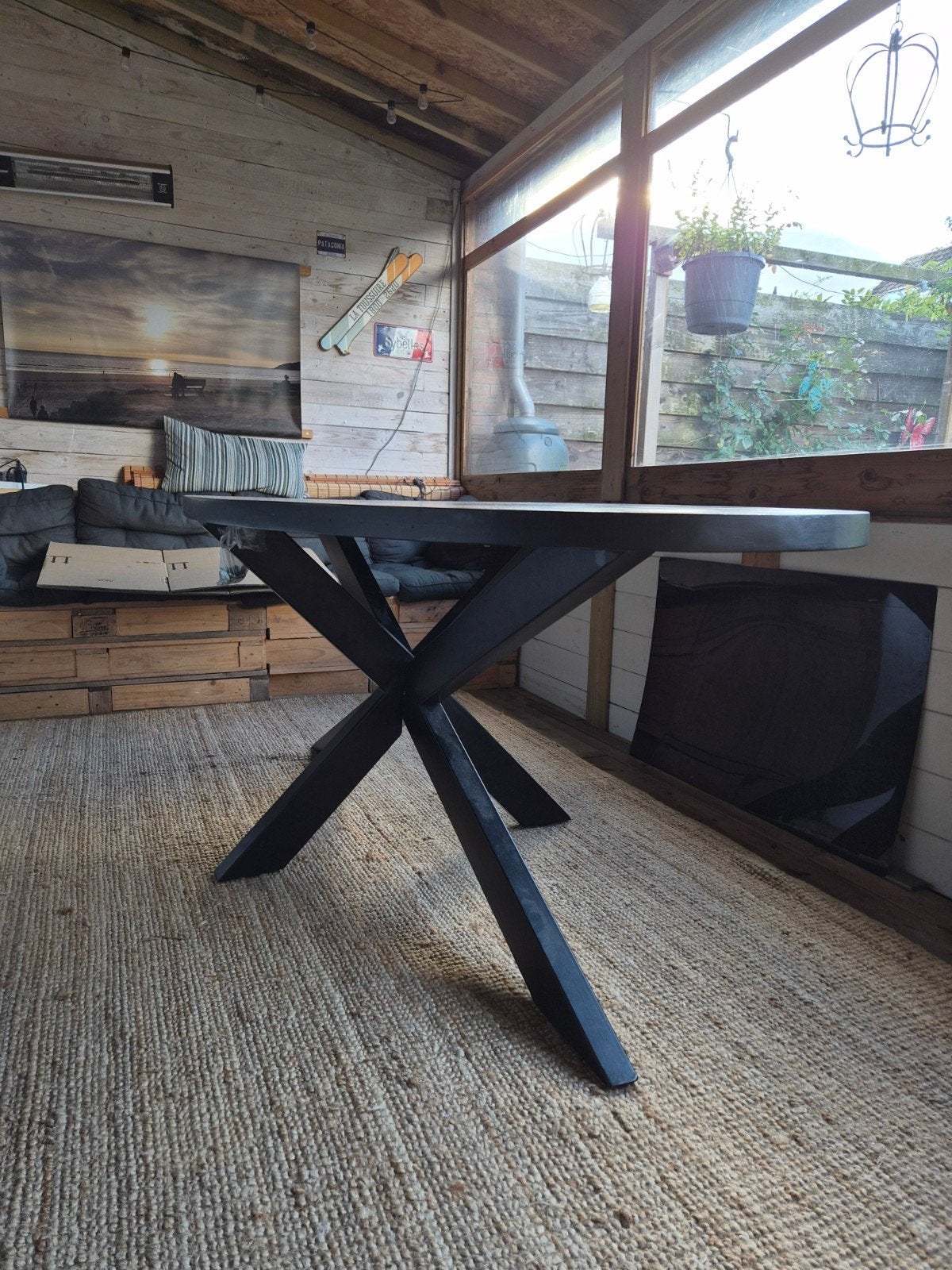Teakhouten eettafel met matrix poten, Ophalen, Gebruikt, Teakhout, 200 cm of meer