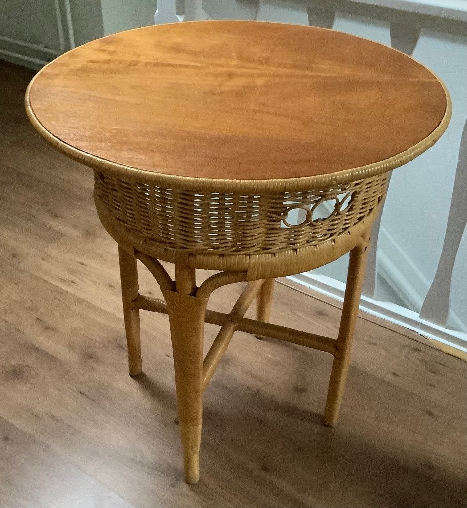 Bijzettafel rotan ibiza style, Huis en Inrichting, Tafels | Bijzettafels, Ophalen, Minder dan 55 cm, Gebruikt, Rond
