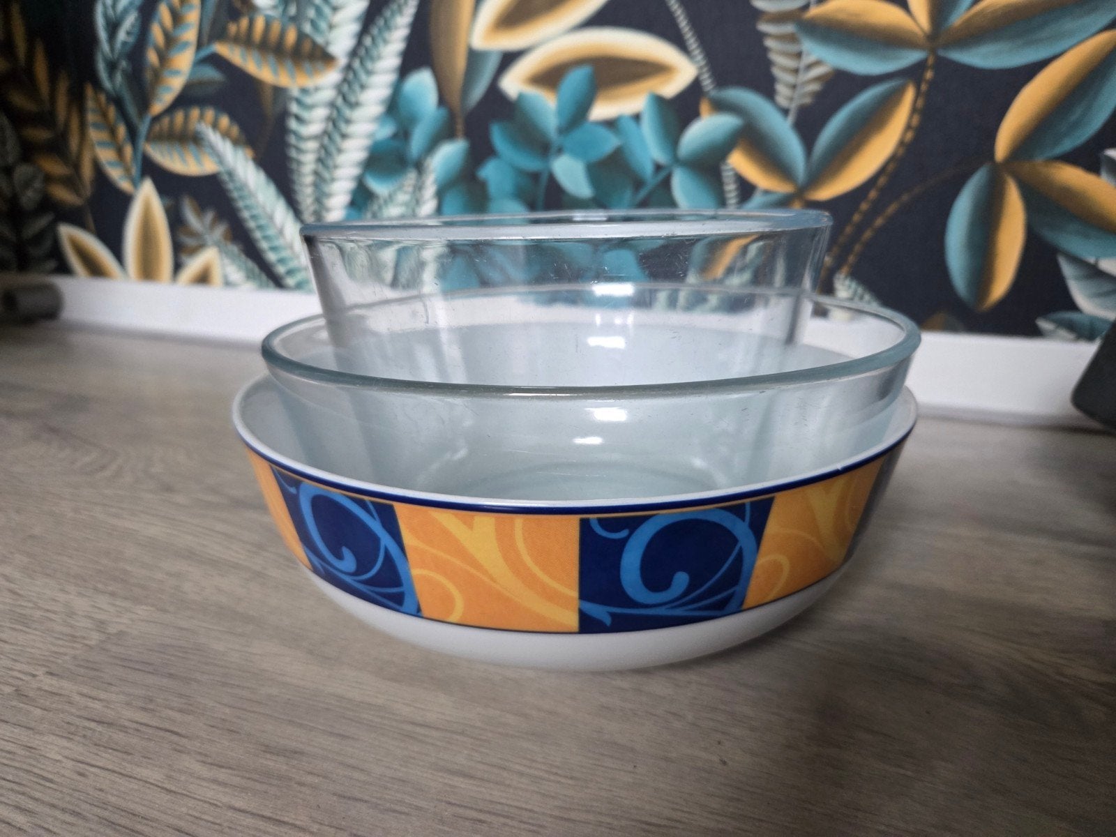 Set van 3 Schalen: 2 Glazen en 1 Duitse Schaal, Ophalen, Gebruikt, Rond, Glas