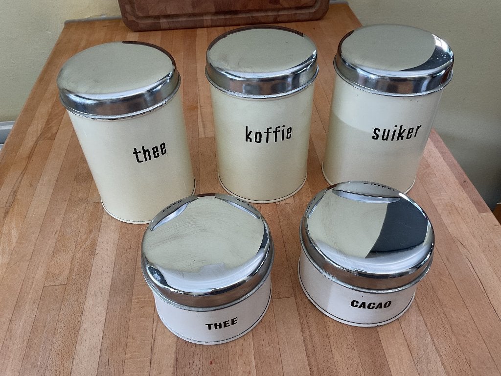 Vintage Brabantia voorraadblikken set - Koffie, Thee, Suiker, Ophalen of Verzenden, Huis en Inrichting