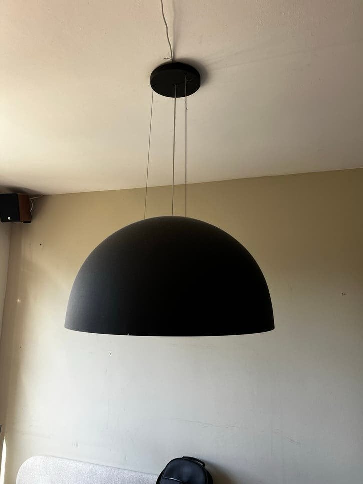 Design hanglamp mat zwart, goudkleurige binnenzijde, Ophalen, Gebruikt, Metaal, E27 (groot)