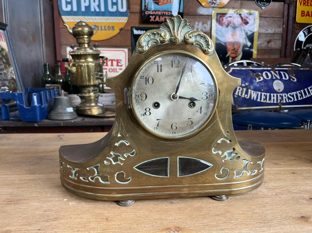 Messing Jugendstil pendule/schoorsteenklok, Antiek en Kunst, Antiek | Klokken, Ophalen