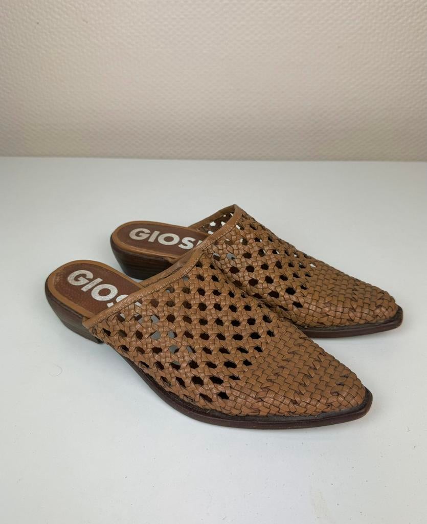 GIOSEPPO leren muiltjes/klompen 41 Leather Woven Mules Clogs, Bruin, Zo goed als nieuw, Sandalen of Muiltjes, Ophalen of Verzenden