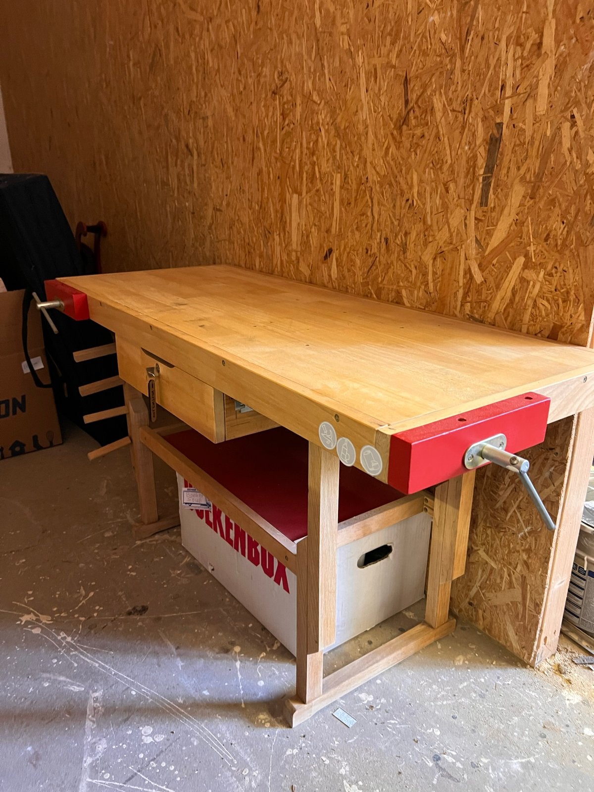 Kinder werkbankje met lade en bankschroeven - Hout, Doe-het-zelf en Verbouw, Werkbanken, Ophalen, Gebruikt, 70 tot 120 cm, Bankschroef