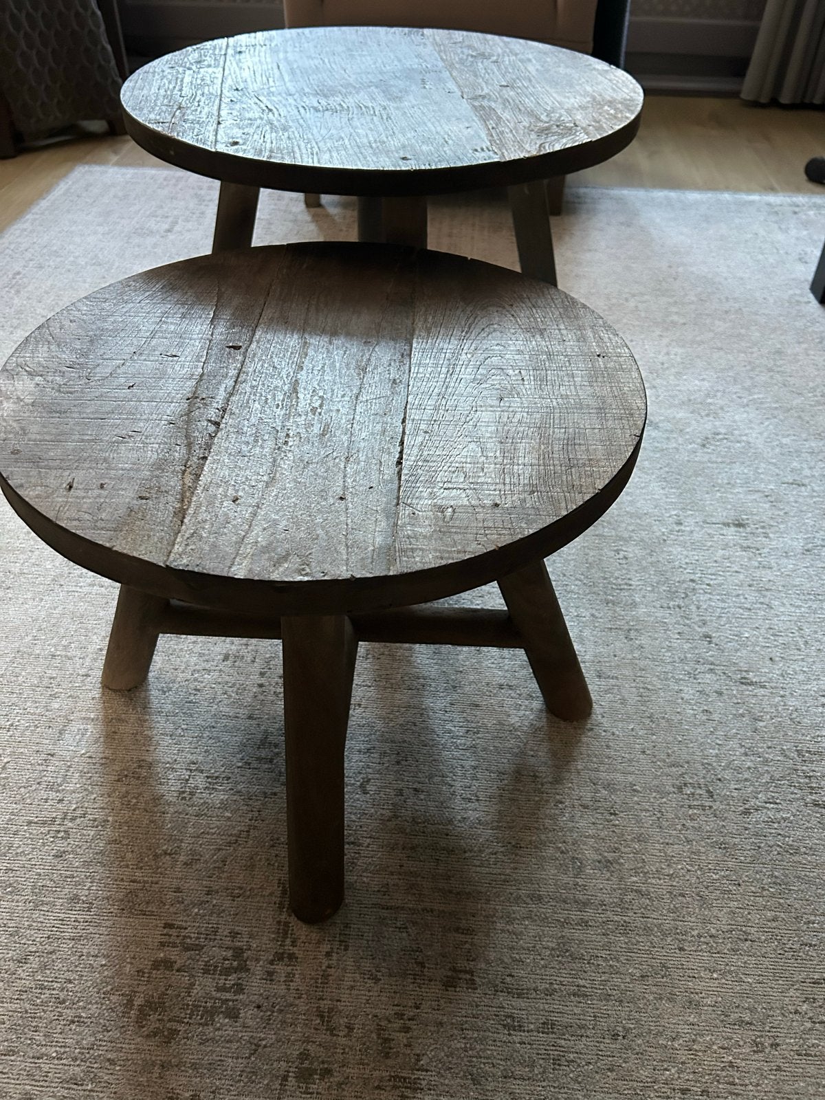 Aura Peeperkorn Old Farm ronde bijzettafeltjes - Set van 2, Ophalen, Minder dan 50 cm, Gebruikt, 50 tot 100 cm