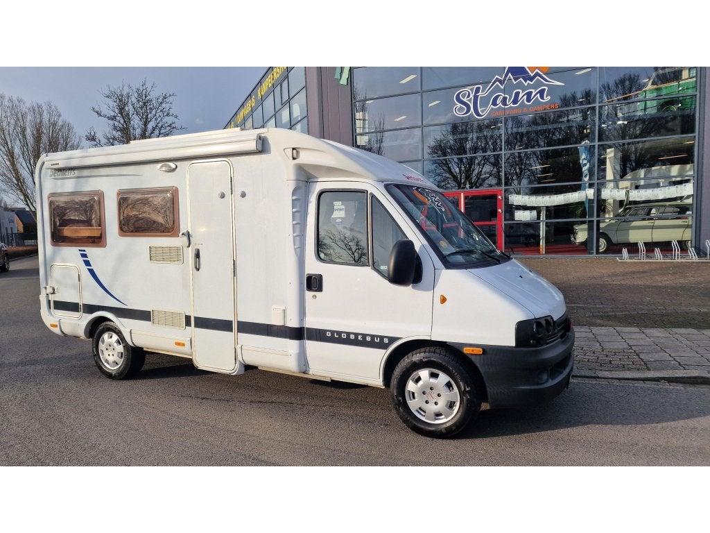 Dethleffs Globebus dwarsbed airco 2006, Caravans en Kamperen, Campers, Buitenlamp, Ringverwarming, Fiat, Half-integraal