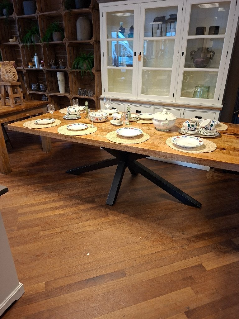Mangohouten eettafel matrixpoot 220 cm, Huis en Inrichting, Ophalen, 100 tot 150 cm, 200 cm of meer, Zo goed als nieuw
