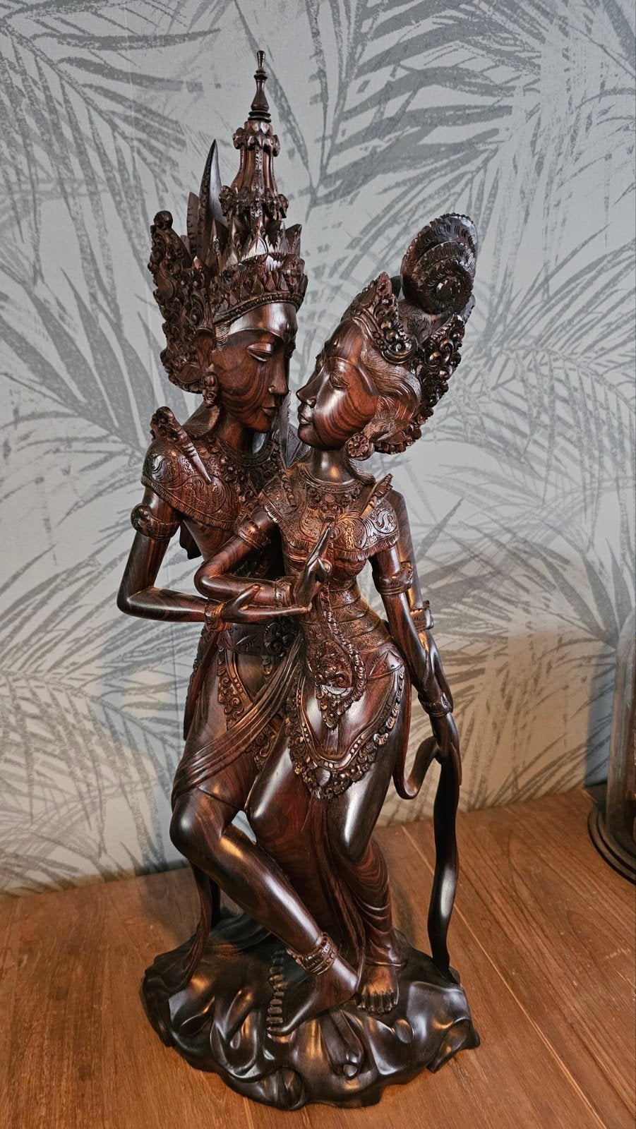 Ebbenhouten beeld -Rama en Sita - 63,5 cm hoog, Antiek en Kunst, Ophalen, Groep mensen, 50 - 100 cm, Handgemaakt