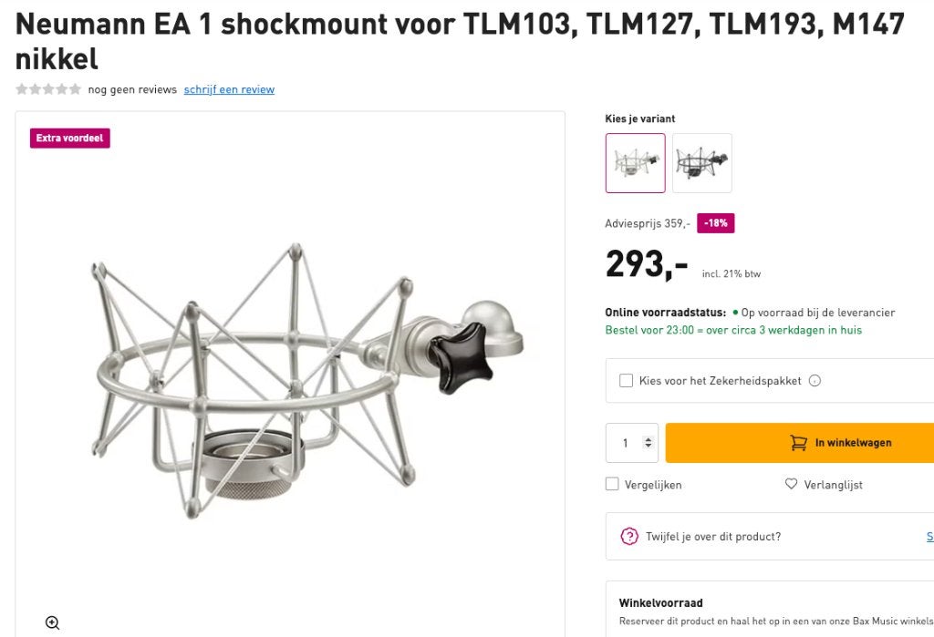 Neumann microfoon shockmount voor TLM103, Ophalen of Verzenden, Nieuw, Studiomicrofoon
