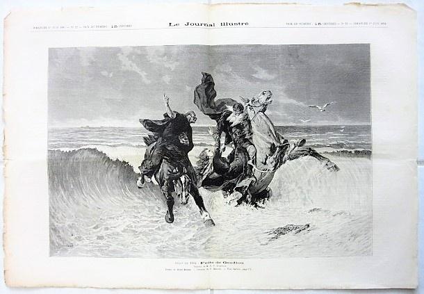 3 19e eeuwse tekeningen gravures uit franse kranten, Ophalen of Verzenden