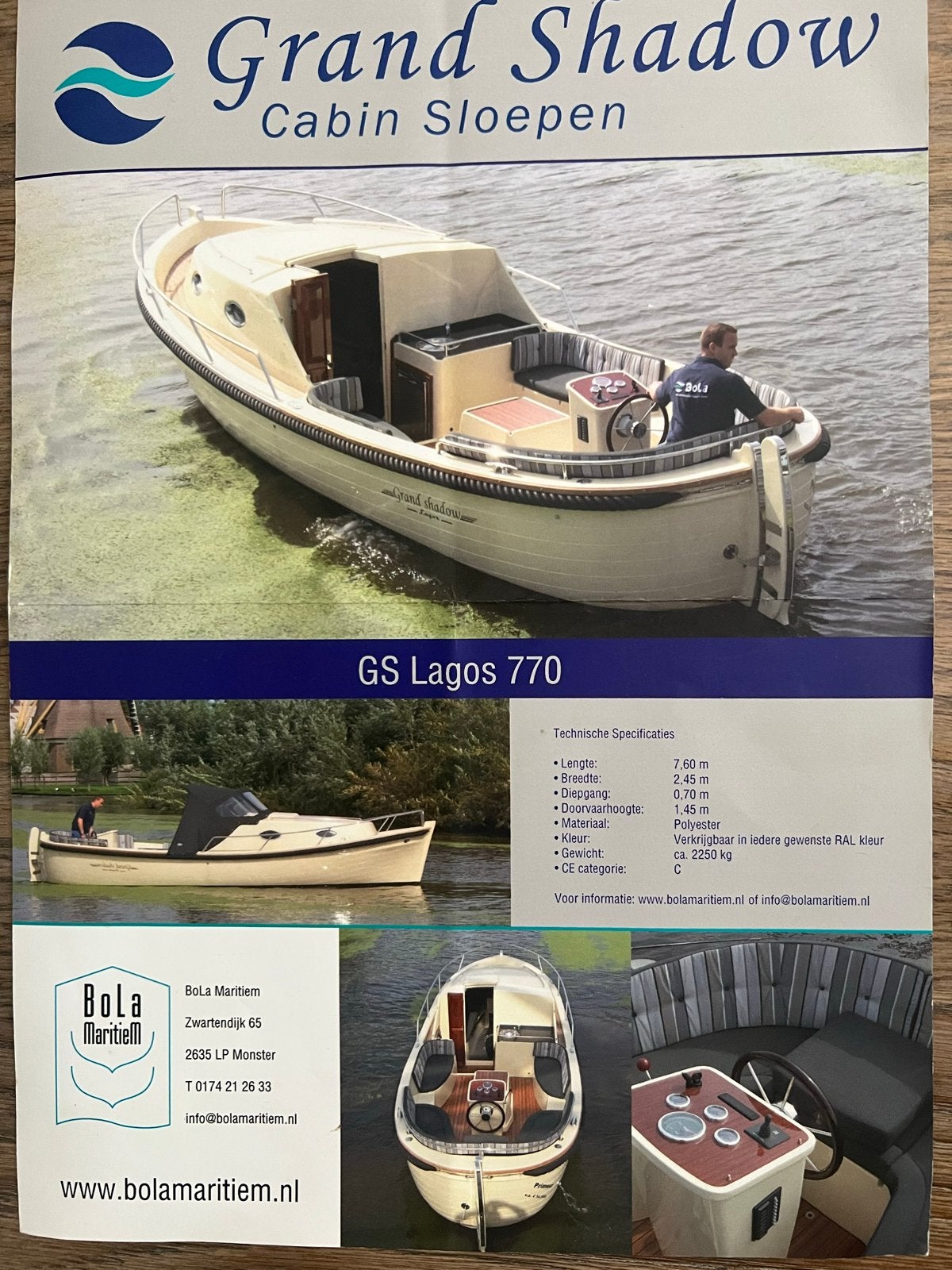 Kajuitsloep Grand Shadow Lagos 770 Cabin Sloep, Watersport en Boten, Sloepen, Gebruikt, Binnenboordmotor, Diesel, Buiskap