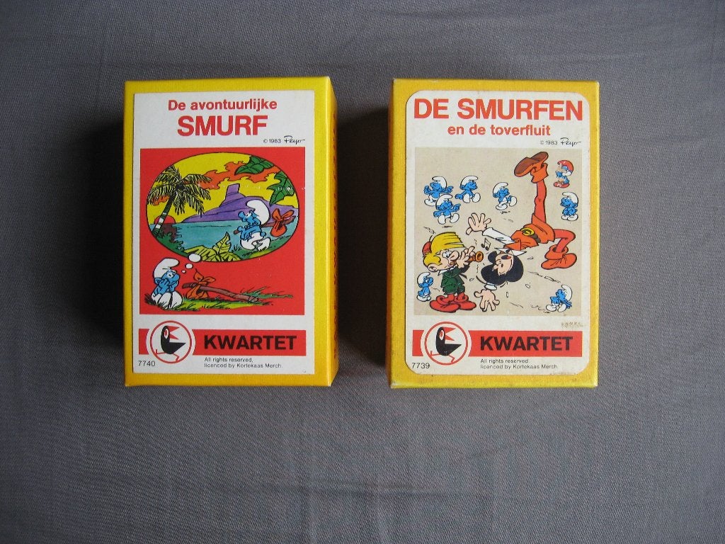 Smurfen/Les Schtroumpfs kwartet 2x Nederlands 1x Franstalig, Ophalen of Verzenden, Zo goed als nieuw, Verschillende Smurfen, Overige typen