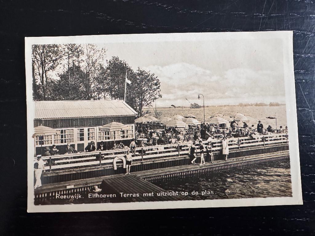 Reeuwijk Elfhoeven terras bij plas soort fotokaart, Verzamelen, Ansichtkaarten | Nederland, Verzenden, 1920 tot 1940, Gelopen