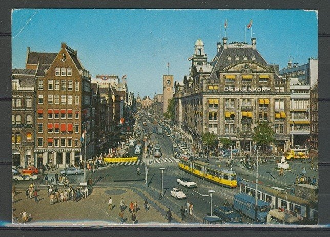 GVB Centrum Amsterdam Bijenkorf  Foto-Ansichtkaart t-198 jdu, Ophalen of Verzenden, Zo goed als nieuw, Tram, Kaart of Prent