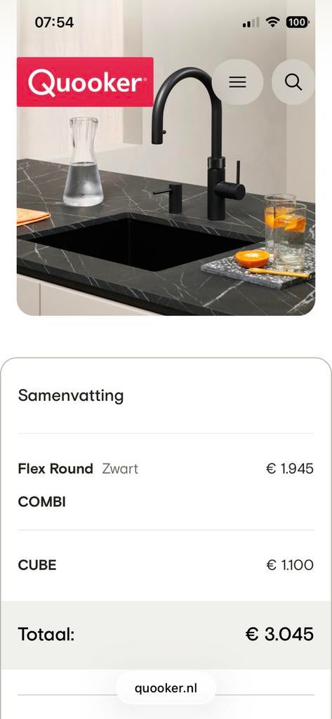 Quooker kraan met Combi en Cube - kokend, warm, koud, bruis, Ophalen, Zwart, Zo goed als nieuw, Minder dan 100 cm