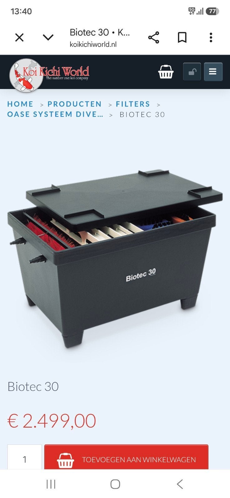 Oase Biotec 30 vijverfilter met BWB en filtermedia, Ophalen, Gebruikt