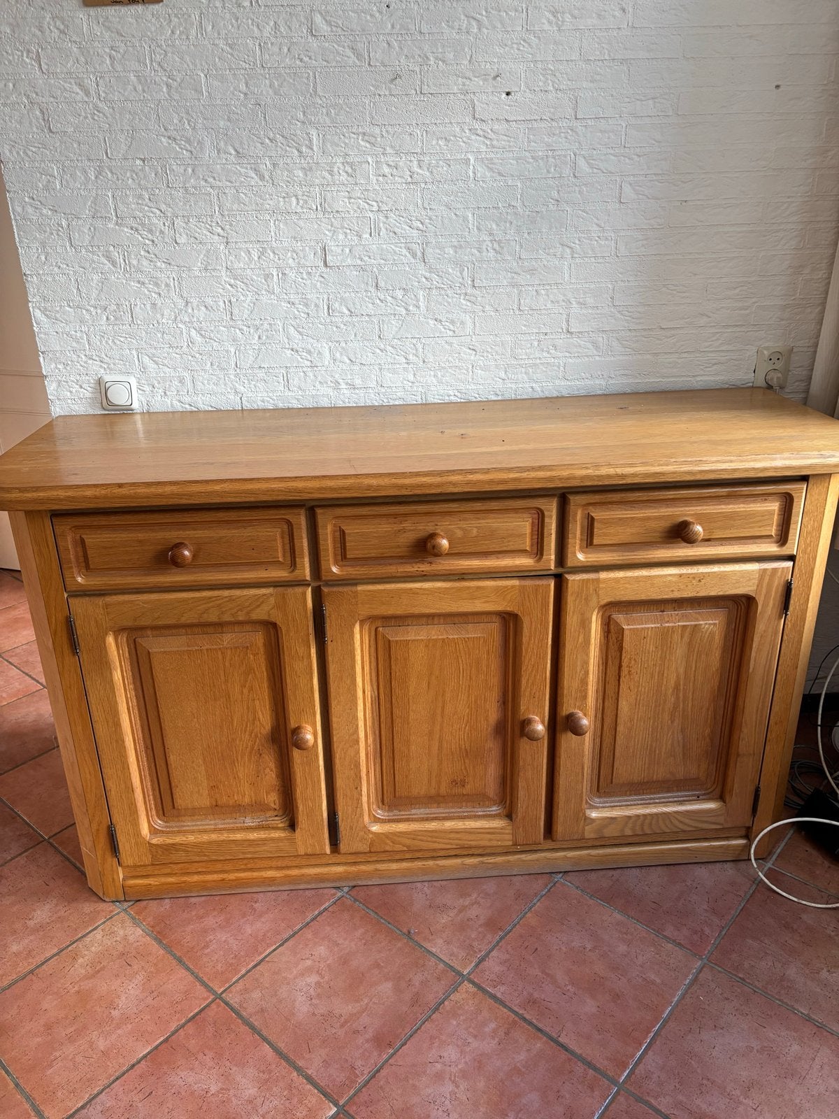 Massief eiken dressoir met lades en deuren, Ophalen, Gebruikt, 100 tot 150 cm, Eikenhout