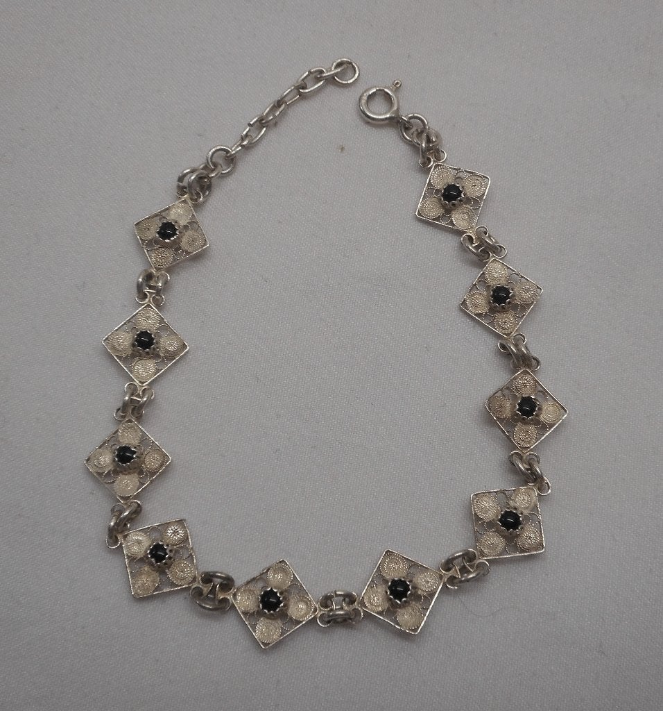 Zilveren verstelbare armband filigrain met steentjes nr.382, Verzenden, Zo goed als nieuw, Zilver, Zilver