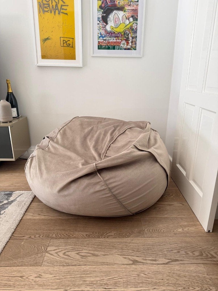 Vetsak Beanbag Medium – Velvet Stone – 110x70cm, Huis en Inrichting, Ophalen, Zo goed als nieuw, Beige, Zitzak