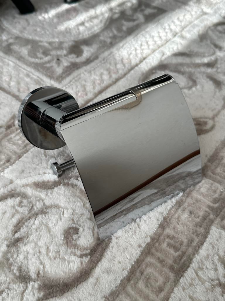 Geesa toiletrolhouder met klep chroom - Gebruikt, Ophalen of Verzenden, Gebruikt, Overige kleuren, Overige typen