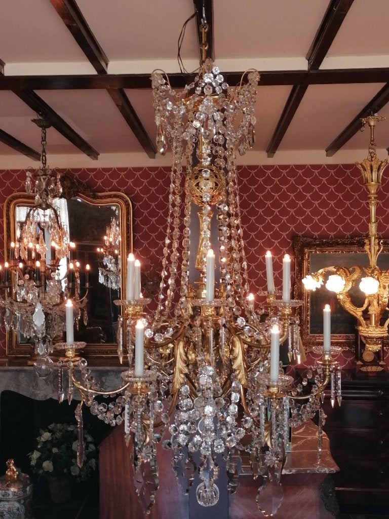 Napoleon III bronze Baccarat luster 160 cm, Antiek en Kunst, Ophalen