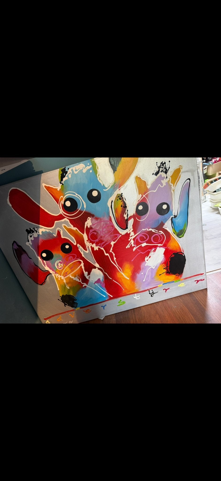 Abstract Pop-Art Graffiti Schilderij met Fantasiefiguren, Antiek en Kunst, Kunst | Schilderijen | Modern, Stripfiguren/cartoons