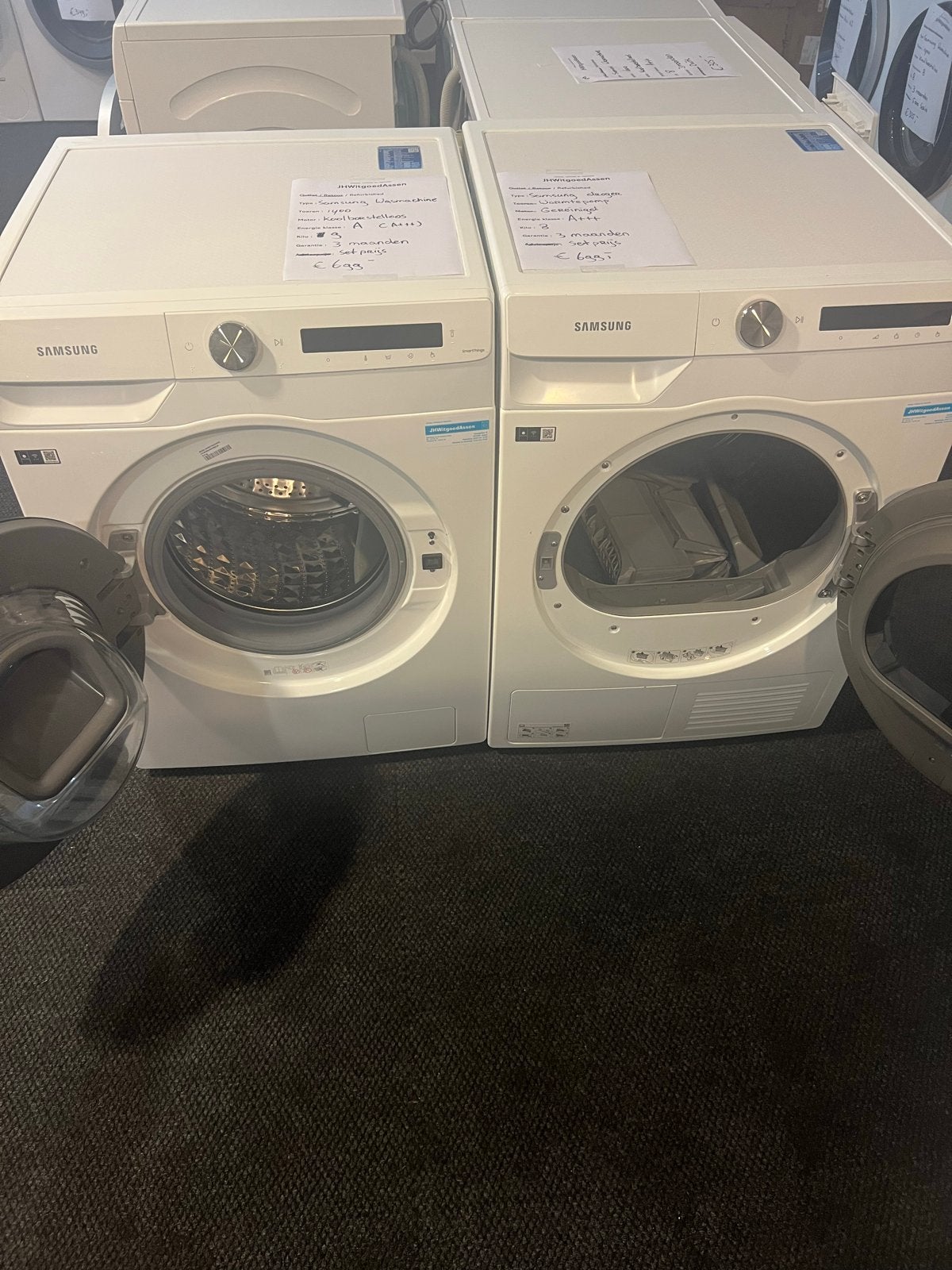 Samsung Wasmachine en Warmtepompdroger Set, 1200 tot 1600 toeren, Minder dan 85 cm, Jhwitgoedassen, 8 tot 10 kg