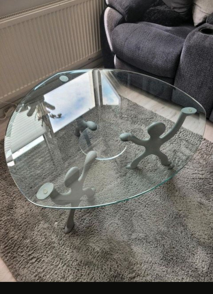 Keith Haring style design salontafel, Ophalen, Gebruikt, 50 tot 100 cm, Glas
