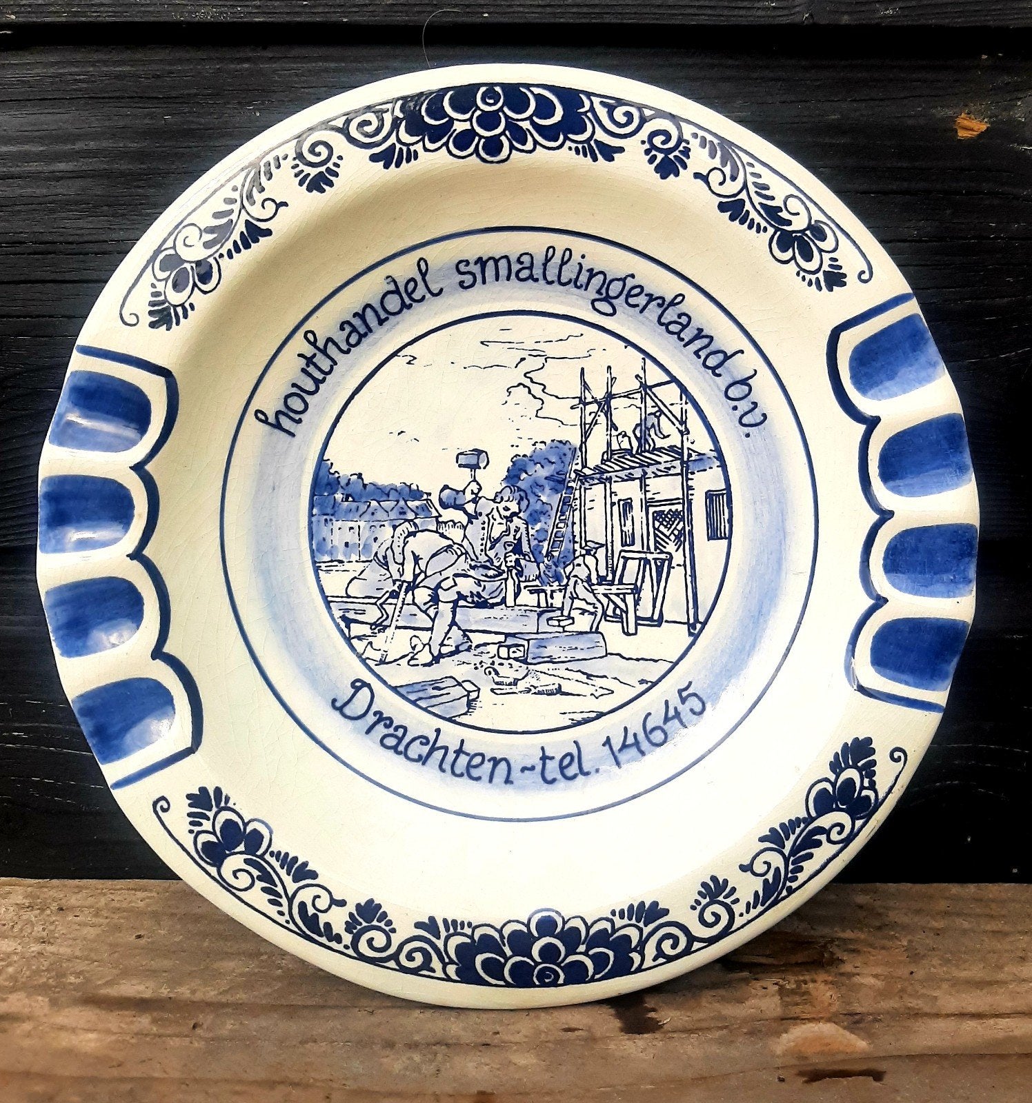 Delfts Blauw Asbak - (Houthandel Smallingerland / Drachten), Verzamelen, Ophalen of Verzenden, Asbak
