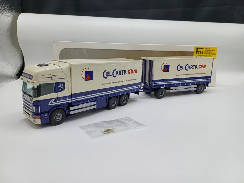 Tekno/TMU Scania r4 combi Annaheim CelCarta, Hobby en Vrije tijd, Modelauto's | 1:50, Ophalen of Verzenden, Zo goed als nieuw