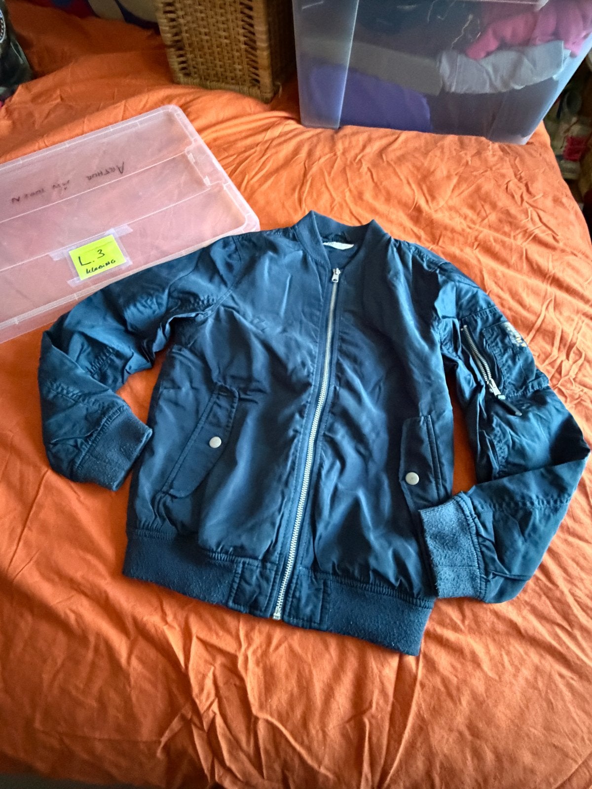 H&M Bomberjack Maat 146 - Donkerblauw, Kinderen en Baby's, Verzenden, Gebruikt, Jongen of Meisje, Jas
