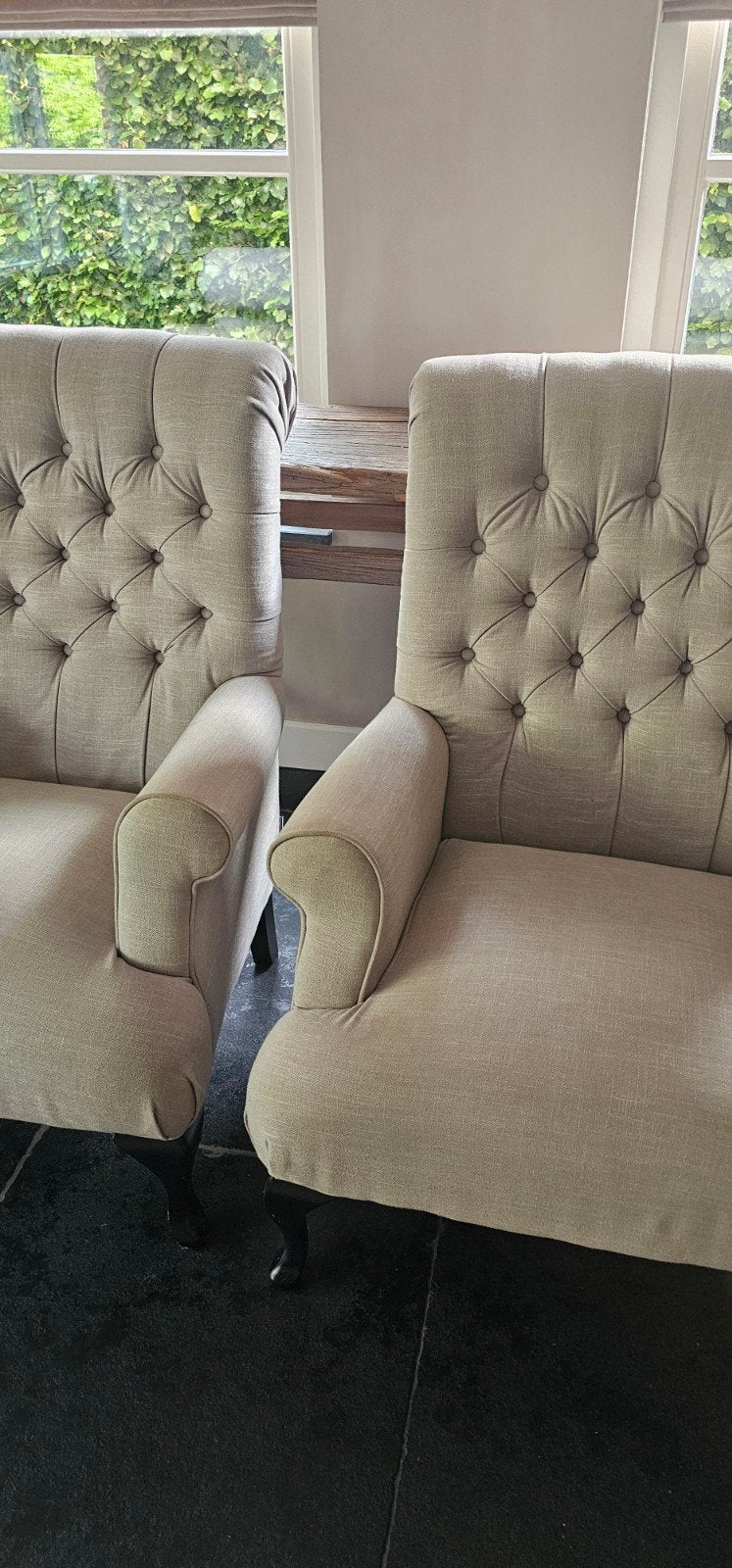 2 klassieke fauteuils met capitons - de Bongerd, Ophalen of Verzenden, Gebruikt, 75 tot 100 cm, 50 tot 75 cm