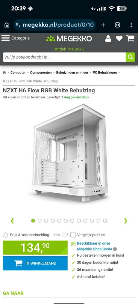 NZXT H6 Flow RGB PC Case - Wit pc behuizing, Computers en Software, Computerbehuizingen, Ophalen of Verzenden, Zo goed als nieuw